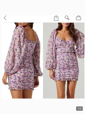 Astr Lavender Floral Smocked Mini Dress with Puff Sleeves